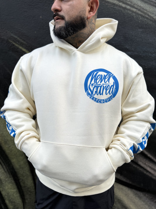 Bone/blue hoodie